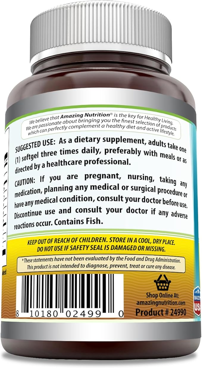 Amazing Omega Fish Oil Supplement Omega-3, 180 180 mg 120 mg 1000 Mg 400 Softgels
