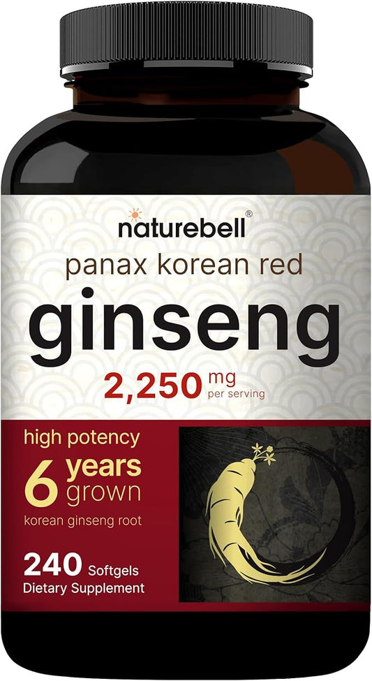 Korean Red Ginseng 2,250mg Per Serving, 240* Softgels 10% Ginsenosides,