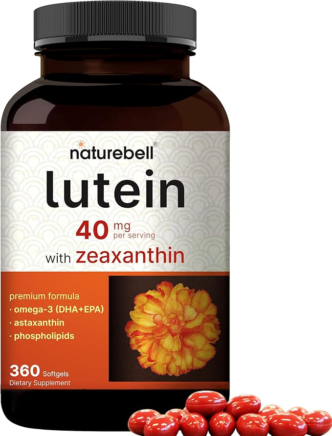 Lutein 40mg and Zeaxanthin 1,600mcg Per 360 Softgels 4 in 1 with Omega-3s, Astaxanthin,