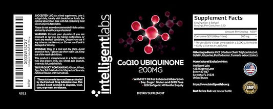 Intelligent Labs CoQ10 Ubiquinone 200mg Softgels | Coenzyme Q10 with MCT Oil for Max Absorption | Soy, Sugar, Gluten, and GMO-Free | 120 Servings | 4 Months Supply