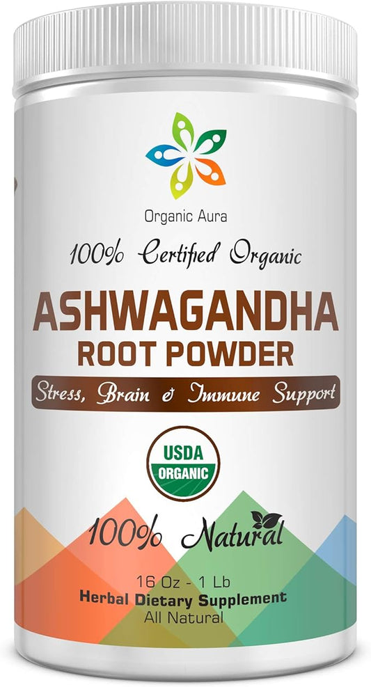 Certified Organic Ashwagandha Root Powder 16Oz -1Lb. Natural 100% Natural