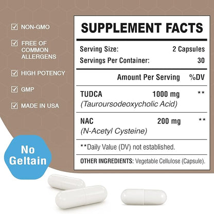 TUDCA with NAC Supplement 1200mg 600 Capsules,Powerful
