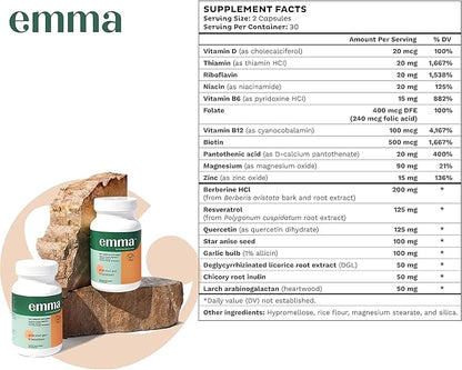 Emma Gut Health - 2 Pack - Gas and Bloating Relief, Constipation, Leaky Gut Repair - Gut Cleanse & Restore Digestion - Regulate Bowel Movement. Probiotics and Laxative Alternative, 120 Capsules