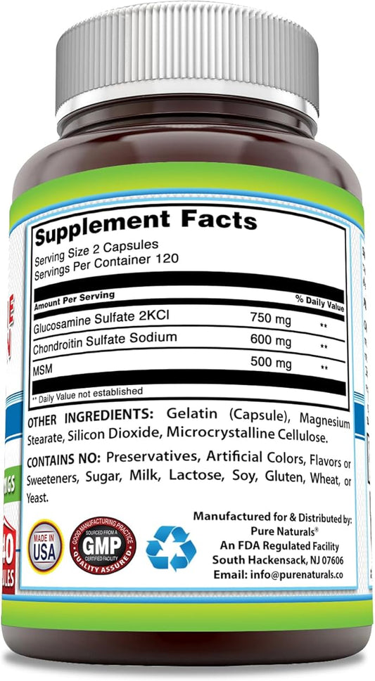Pure Naturals Glucosamine Chondroitin + MSM Supplement 1850 Mg 240 Capsules