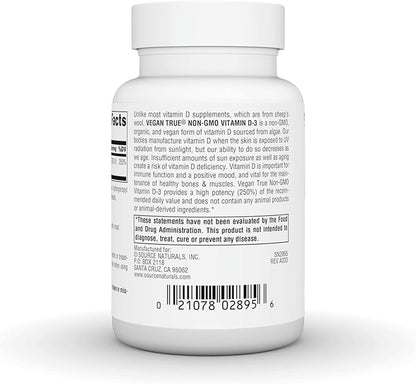 Source Naturals Vegan True, Non-GMO Vitamin D-3, Dietary Supplement for Immune and Bone Health*, 2,000 IU - 90 Capsules