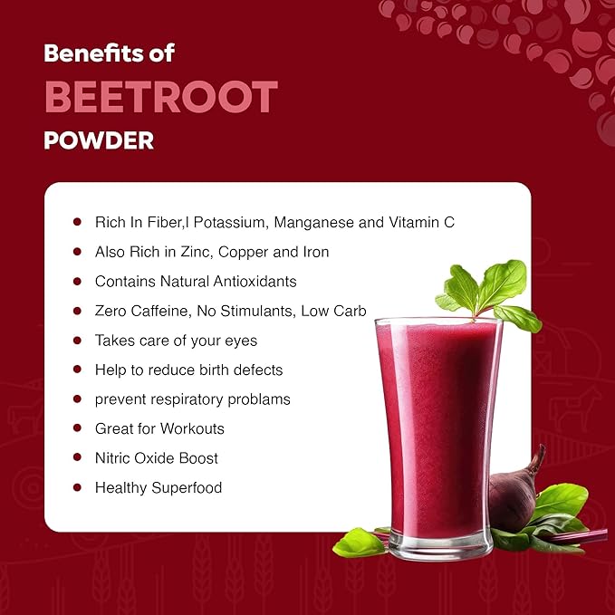 100% Pure & Natural Superfood Supplement, Rich in Nitrates, Antioxidant & Essential Nutrients, Boosts Energy & Supports Heart Health, Non-GMO & Vegan-Friendly (Organic Beetroot Powder)
