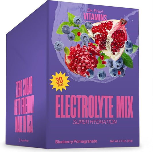 Dr. Price Electrolytes Powder Packets - Electrolytes No Sugar - Hydration Packets - Electrolyte Mix - Keto Electrolytes - (30 Packets) Fasting Electrolytes - Water Enhancer - Blueberry-Pomegranate