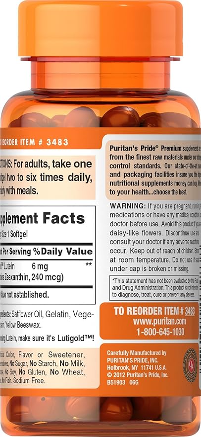 Puritan's Pride Lutein 6 Mg 200 Count
