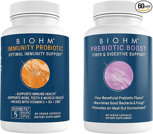 BIOHM Probiotic & Prebiotic Duo: Fiber D3, Zinc 60 Caps