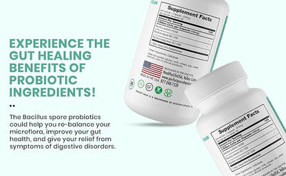 Probiotic, Natural Bacillus Spore Human Strains with 100% Survival Rate Through Stomach Acid and Bile for Gut and Digestive Wellness, Vegetarian, 30 Capsules