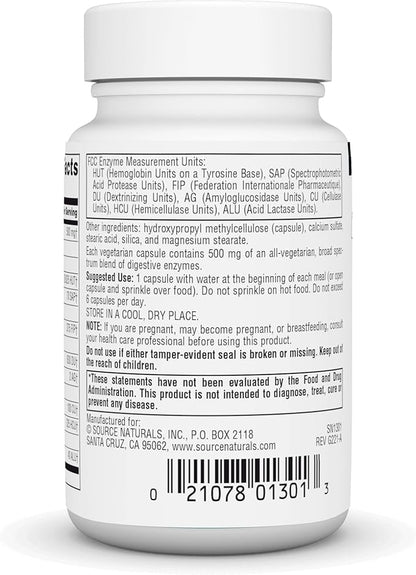 Source Naturals Essential Enzymes 500mg Bio-Aligned 60 Vegetarian