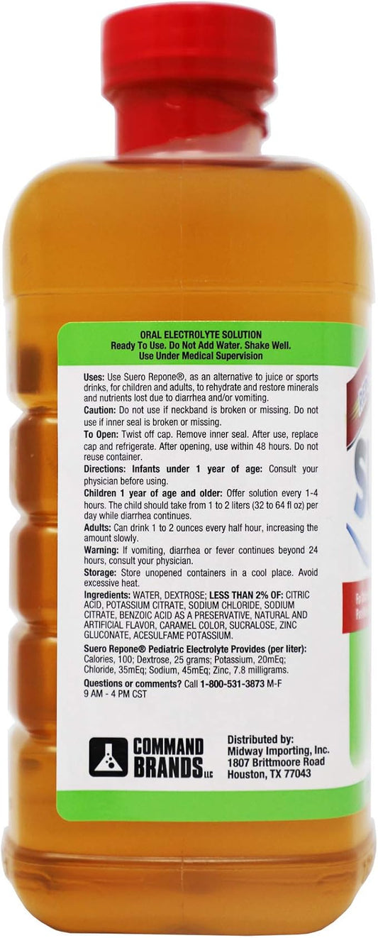 SUERO Electrolyte Solution with Zinc, Rehydrates, Restores Minerals and Nutrients, Apple Flavor, 2-Pack of 33.8 Fl Oz 2 Bottles