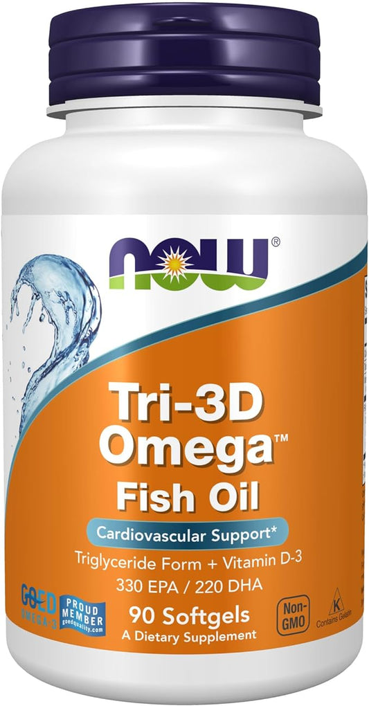 NOW Supplements, Tri-3D Omega™, Triglyceride Form Omega-3 Fish D-3, Molecularly 90 Softgels