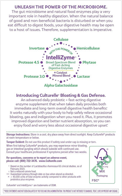 Culturelle Bloating & Gas Defense, Digestive Enzymes & Probiotics for Digestive Health, 30 Capsules, Supports Occasional Indigestion & Discomfort (Pack of 2)