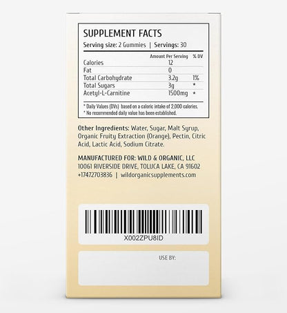 Wild & Organic Acetyl L-Carnitine Gummies 1500mg ALCAR 60 Chews