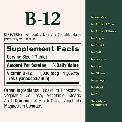 Nature's Bounty Vitamin B12, Supports Energy 1000mcg, 200 200 Ct