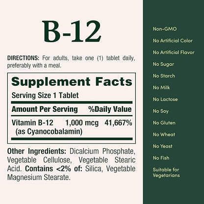 Nature's Bounty Vitamin B12, Supports Energy 1000mcg, 200 200 Ct