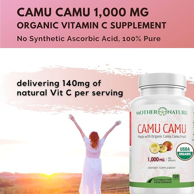 Organic Vitamin C from Camu Camu 1,000mg, Packed (120 Count)