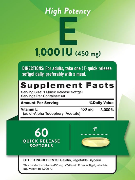 Nature's Truth Vitamin E Softgels 1000 IU 60 Count