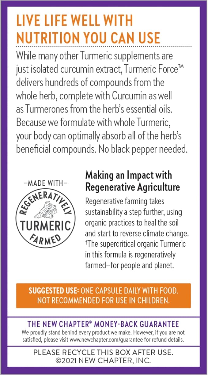 New Chapter Turmeric Supplement, One Daily, Heart, Brain & Healthy Inflammation Support, Supercritical Turmeric Curcumin Means No Black Pepper Needed, Non-GMO, Gluten Free – 60 Count (2 Month Supply)