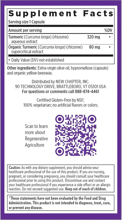 New Chapter Turmeric Supplement, One Daily, Heart, Brain & Healthy Inflammation Support, Supercritical Turmeric Curcumin Means No Black Pepper Needed, Non-GMO, Gluten Free – 60 Count (2 Month Supply)