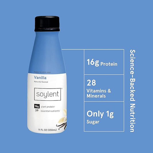 Soylent Vanilla Meal Replacement Shake, Contains 16g Complete Vegan Protein, Ready-to-Drink, 11oz, 36 Pack