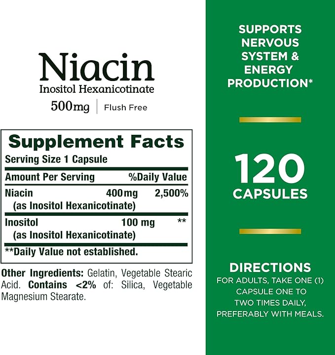 Nature's Bounty Niacin 500mg Flush Free, 120 Capsules