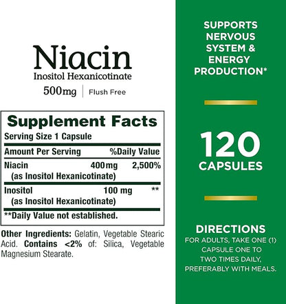 Nature's Bounty Niacin 500mg Flush Free, 120 Capsules
