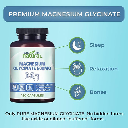 Magnesium Glycinate 500 mg Capsules Supplement 100% Pure,