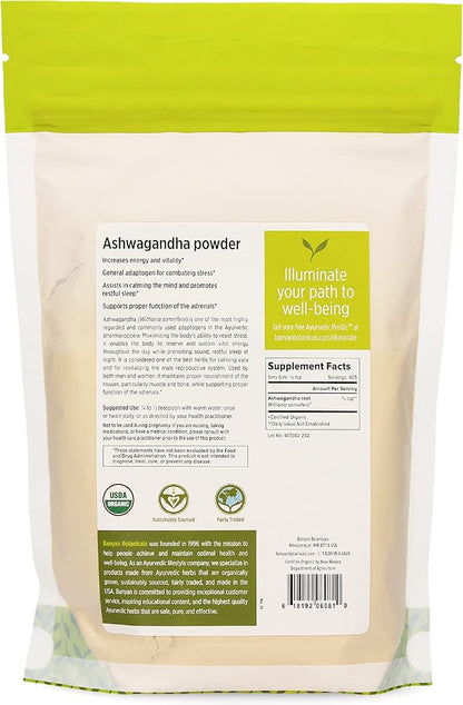 Banyan Botanicals Organic Ashwagandha Powder – 1lb– Non-GMO
