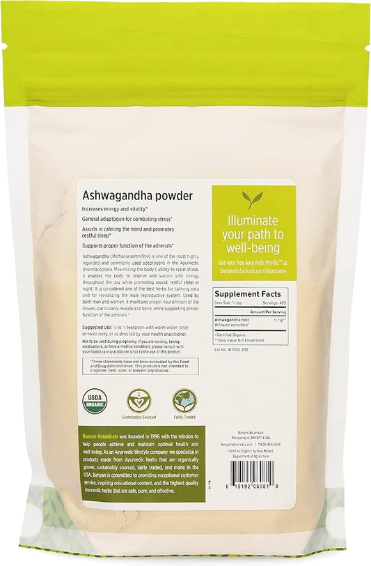Banyan Botanicals Organic Ashwagandha Powder – 1lb– Non-GMO