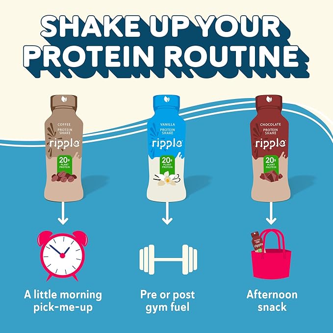 Ripple Vegan Protein Shake 20g Nutritious 12 Oz, 12 Pack
