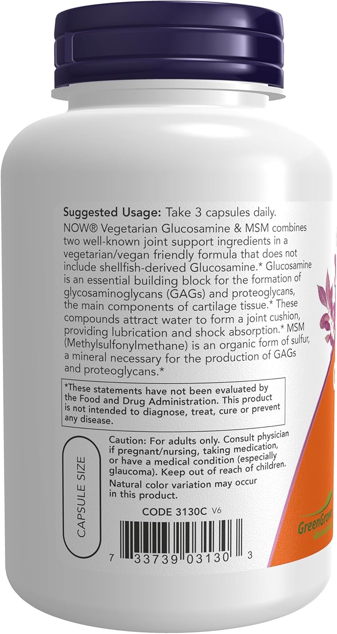NOW Supplements, Glucosamine & MSM (GreenGrown® 120 Veg
