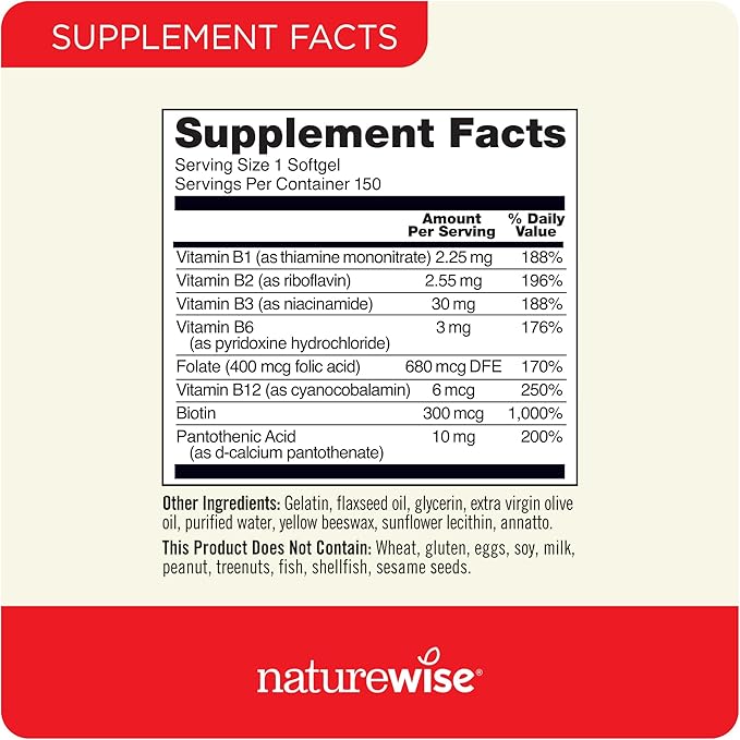 NatureWise Vitamin B Complex for Women B1 B2 B2 B3 B3 B6 B6 B12 B12 - 150 Softgels[5-Month Softgels[5-Month Supply]