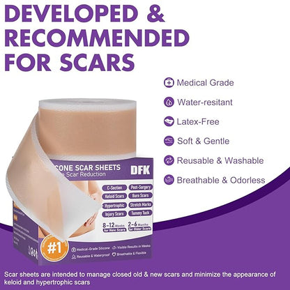Silicone Scar Sheets, Silicone Scar Tape(1.6"x 79" Roll-2M), Roll-2M), Reusable