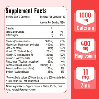 Calcium Magnesium Zinc Gummies with Vitamin D3 & K2, High 120 Gummies…