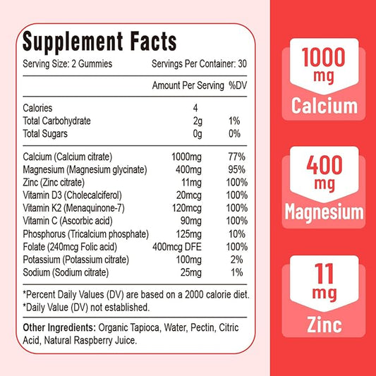 Calcium Magnesium Zinc Gummies with Vitamin D3 & K2, High 120 Gummies…