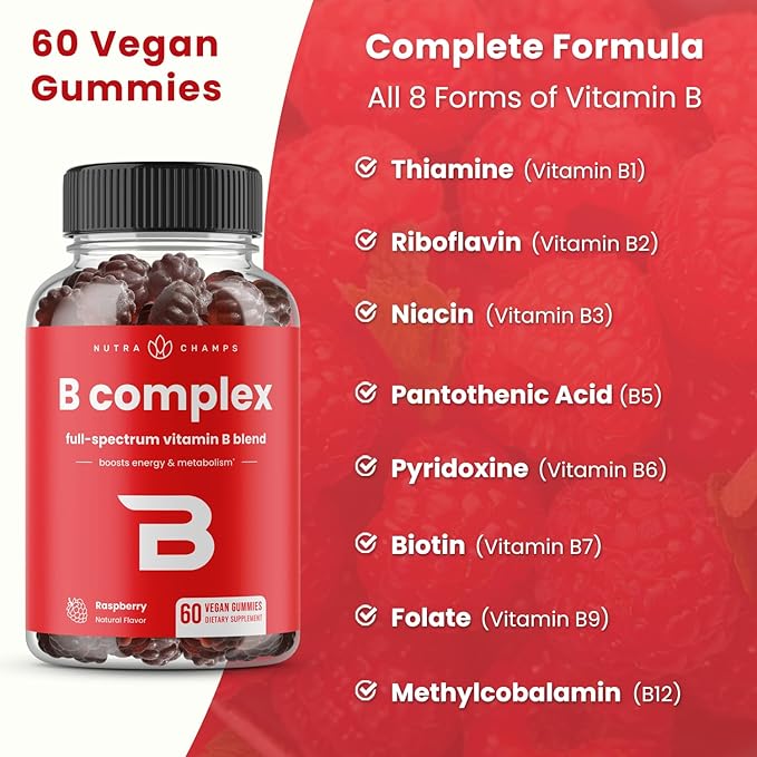 Vitamin B Complex Gummies B1, B2 B2 (Riboflavin), B3 (Niacin), B5, B6, B6, B7 B7 (Biotin), B9 (Folic B12