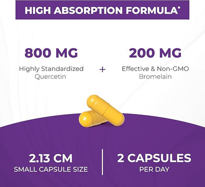 Sandhu's Quercetin with Bromelain 1000mg Per Serving 120 Count Vegetarian Capsules Bioflavonoids Supplement Complex Supports Immune, Cardiovascular & Respiratory Health