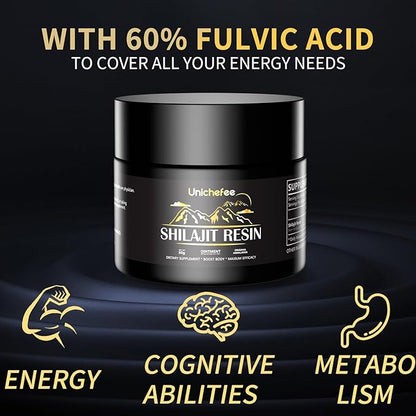 60g Shilajit Resin Pure Himalayan Organic 100% Shilajit Natural Resin Mineral Supplements for Men/Women, with 85+ Trace Minerals & Fulvic Acid for Energy