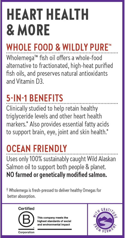 New Chapter Wholemega Fish Oil Supplement Omega-3 + D3 + 60 ct, 1000mg Softgels