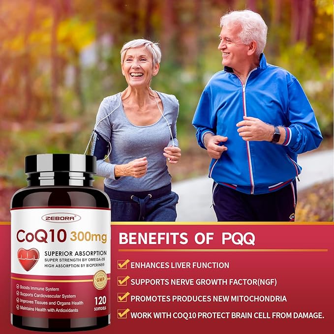 ZEBORA CoQ10-300mg-Softgels with PQQ, BioPerine & Omega-3, 120 120 Servings Q10 (Ubiquinone)