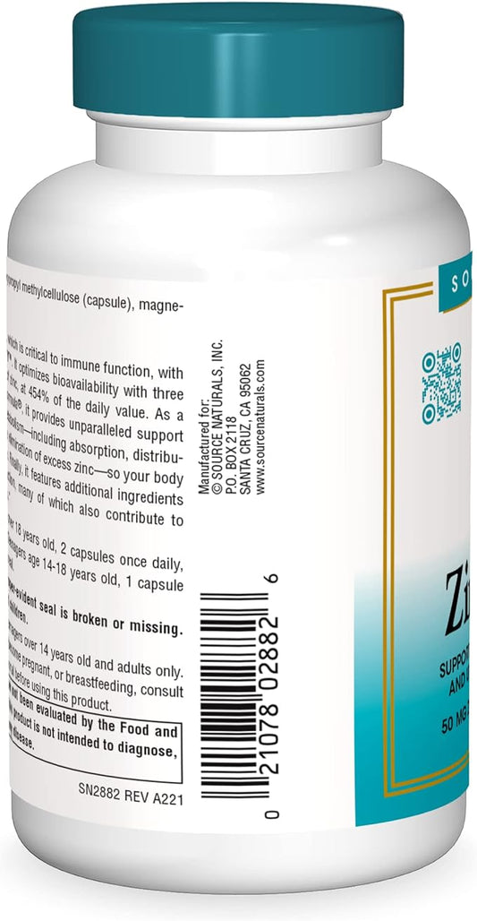 Source Naturals Wellness ZincMunity, Supports Zinc 50 mg 120 Vegetarian