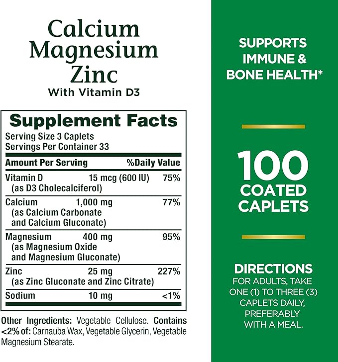 Nature's Bounty Calcium Magnesium & Zinc 100 Count