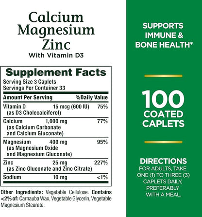Nature's Bounty Calcium Magnesium & Zinc 100 Count