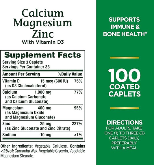 Nature's Bounty Calcium Magnesium & Zinc 100 Count