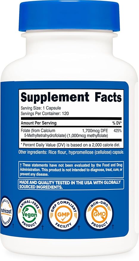 Nutricost Methylfolate 1000mcg, 120 Vegetarian Capsules