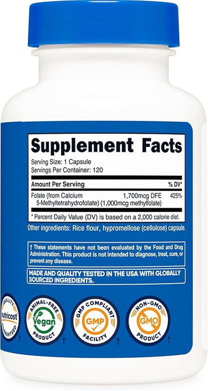Nutricost Methylfolate 1000mcg, 120 Vegetarian Capsules