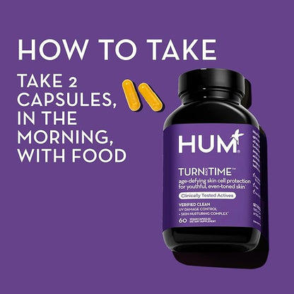 HUM Turn Back Time - Supplement for Youthful Skin with Tumeric, Green Tea Polyphenols & Lutein - Skin Anti Aging Capsules for Even Tone (60-Count)