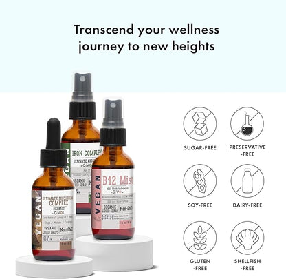 Ultimate Vegan Essential Bundle Liquid Spray- B12 Methylcobalamin, 2 Fl 360 Days